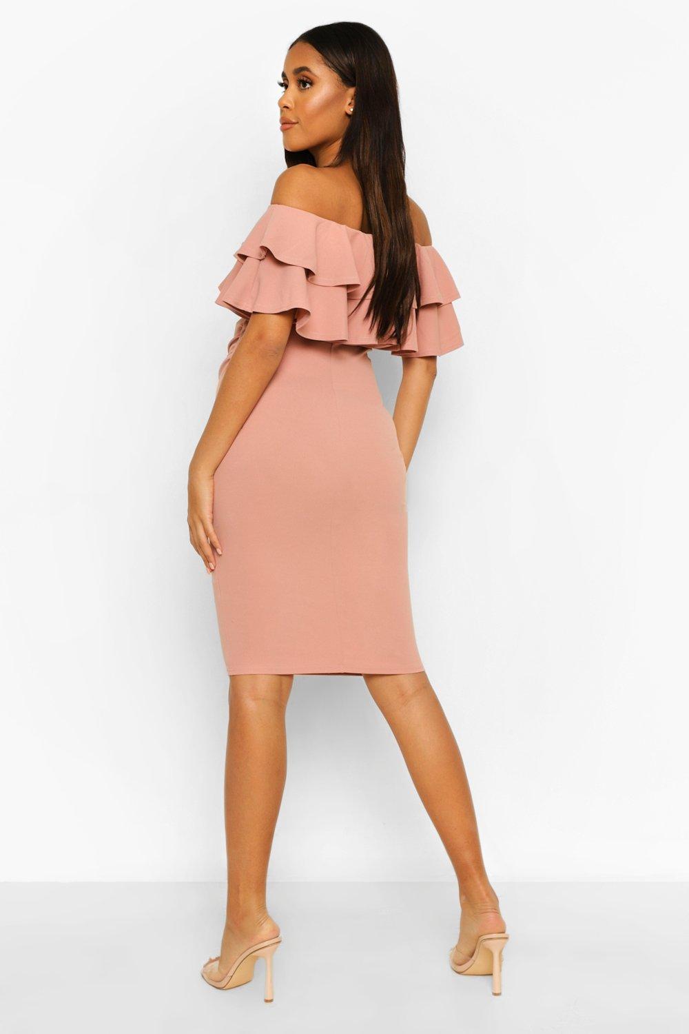 Maternity Ruffle Off The Shoulder Midi Dress